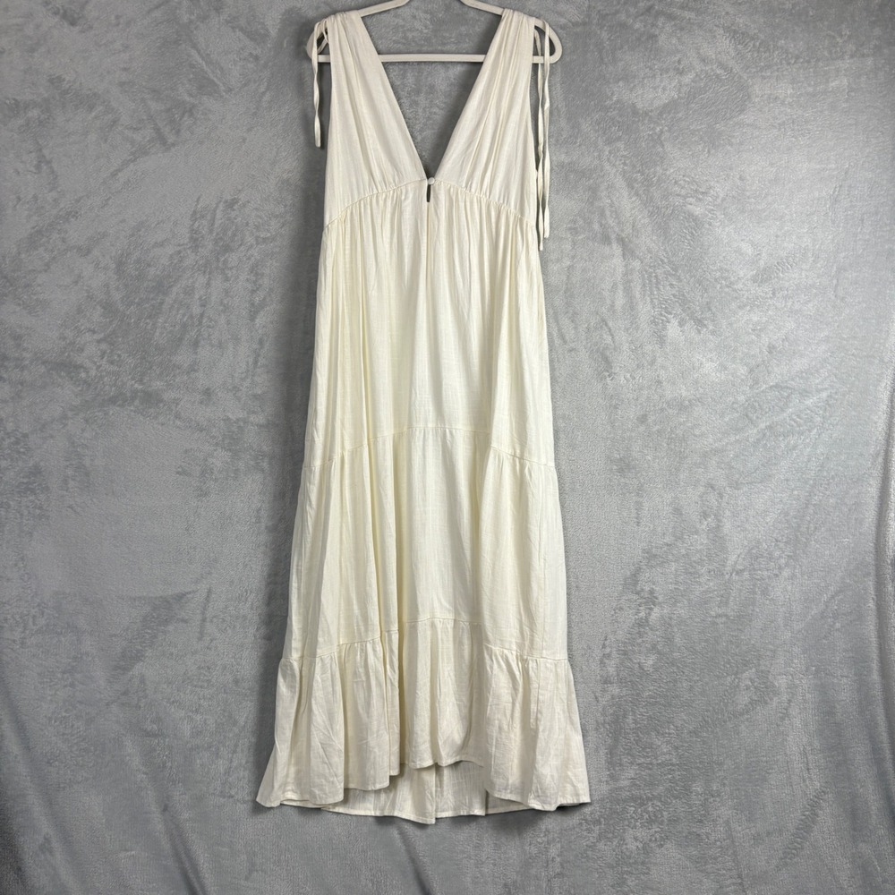 Women's Cream V-Neck Maxi Dress with Tie Straps
